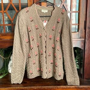 STOCKERPOINT Handbestickt Floral Embroidered‎ Cardigan Cable Knit Sweater 48